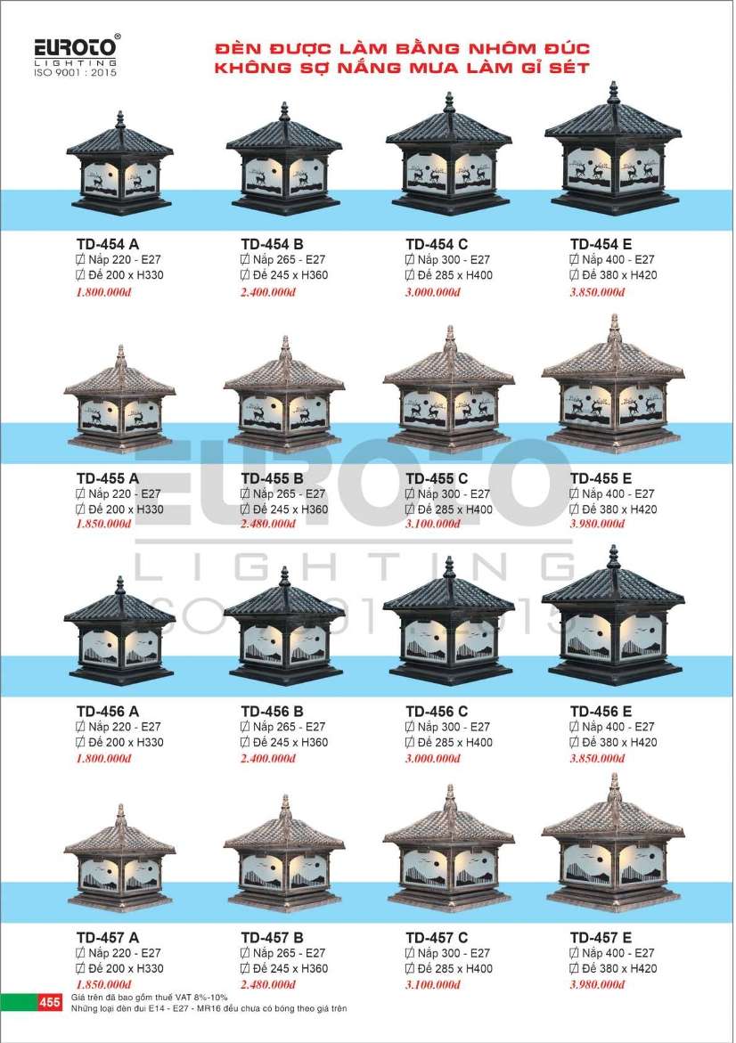 Đèn trụ Euroto TD-454 A, TD-454 B, TD-454 C, TD-454 E, TD-455 A, TD-455 B, TD-455 C, TD-455 E, TD-456 A, TD-456 B, TD-456 C, TD-456 E, TD-457 A, TD-457 B, TD-457 C, TD-457 E