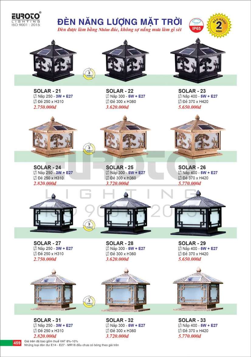 Đèn trụ năng lượng mặt trời Euroto Solar 21, Solar 22, Solar 23, Solar 24, Solar 25, Solar 26, Solar 27, Solar 28, Solar 29, Solar 30, Solar 31, Solar 32, Solar 33