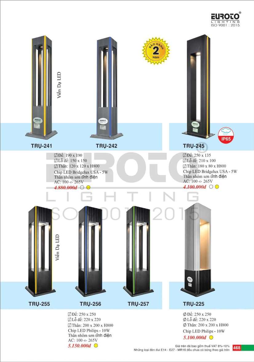 Đèn trụ Euroto Trụ 241, Trụ 242, Trụ 245, Trụ 255, Trụ 256, Trụ 257, Trụ 225