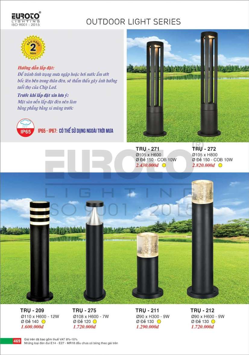 Đèn trụ Euroto Trụ 271, Trụ 272, Trụ 209, Trụ 275, Trụ 211, Trụ 212