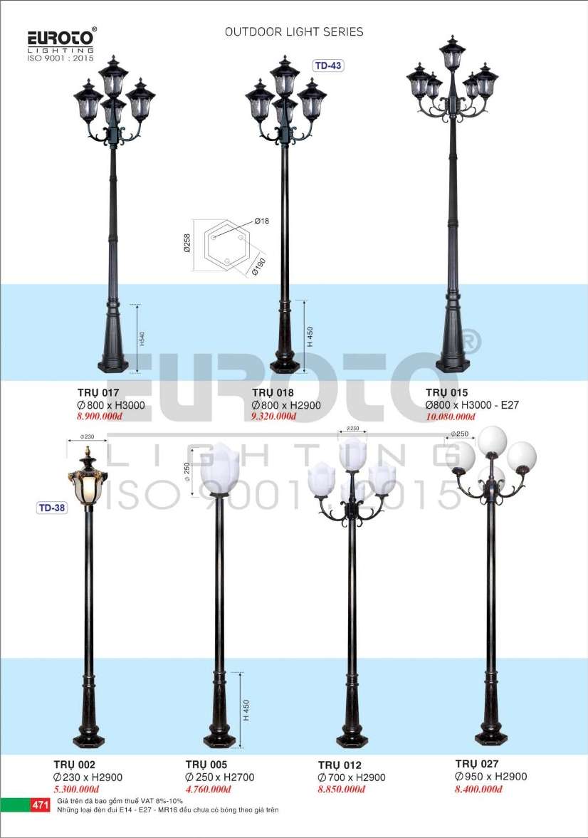 Đèn trụ Euroto Trụ 015, Trụ 017, Trụ 018, Trụ 002, Trụ 005, Trụ 012, Trụ 027