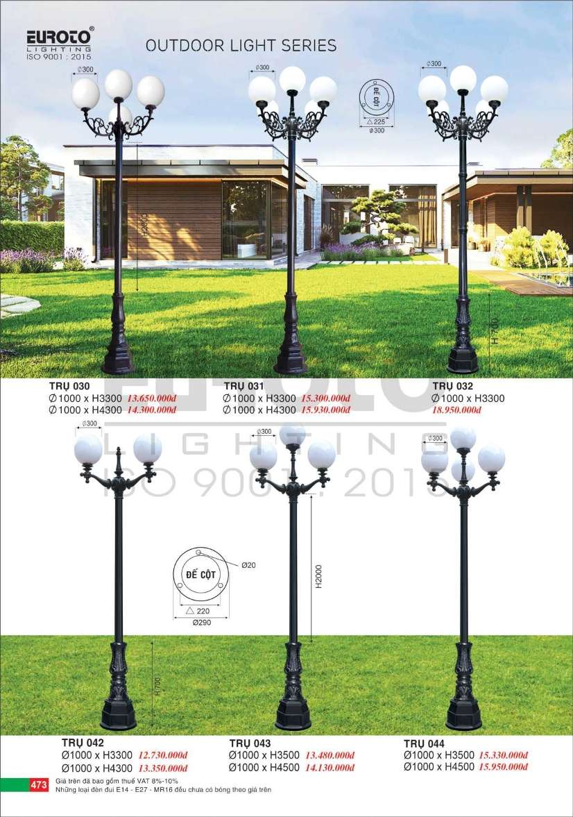 Đèn trụ Euroto Trụ 030, Trụ 031, Trụ 032, Trụ 042, Trụ 043, Trụ 044