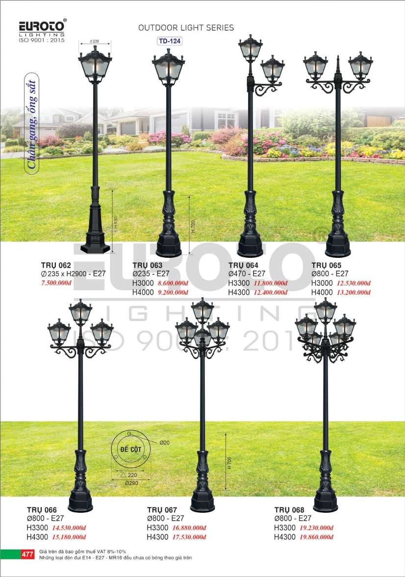 Đèn trụ Euroto Trụ 062, Trụ 063, Trụ 064, Trụ 065, Trụ 066, Trụ 067, Trụ 068