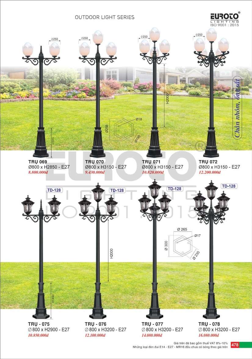 Đèn trụ Euroto Trụ 069, Trụ 070, Trụ 071, Trụ 072, Trụ 075, Trụ 076, Trụ 077, Trụ 078