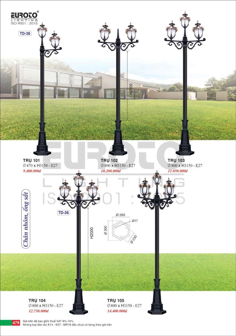 Đèn trụ Euroto Trụ 101, Trụ 102, Trụ 103, Trụ 104, Trụ 105
