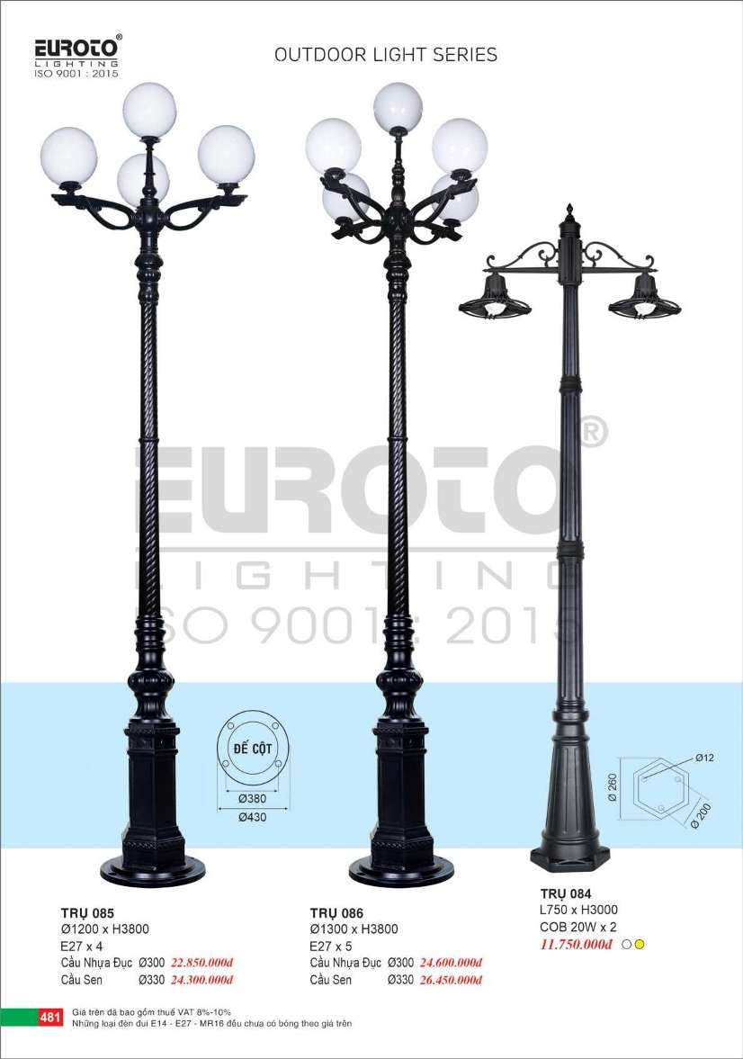 Đèn trụ Euroto Trụ 084, Trụ 085, Trụ 086