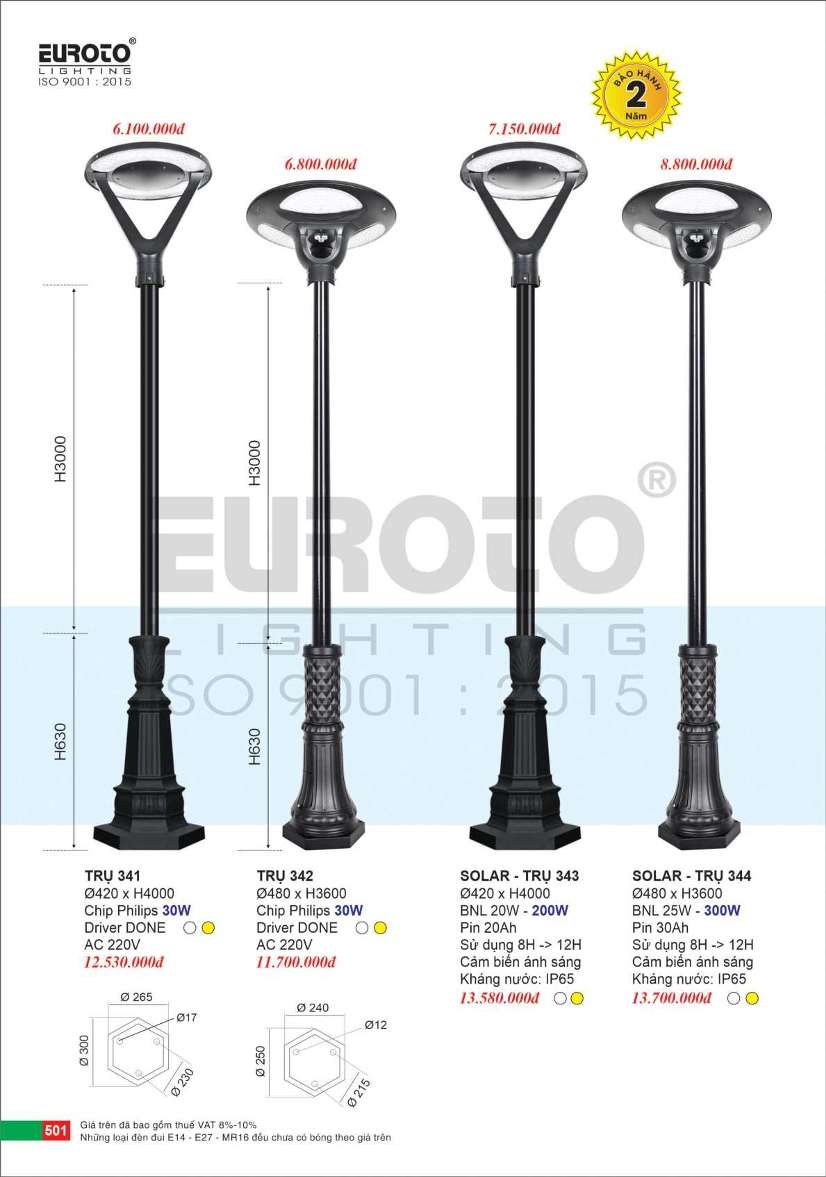 Đèn trụ Euroto Trụ 341, Trụ 342, Trụ 343, Trụ 344