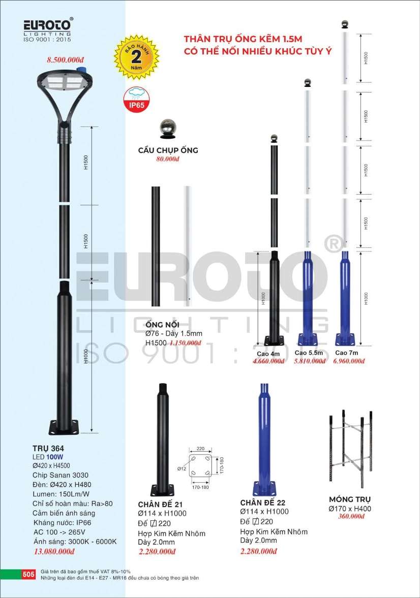 Đèn trụ Euroto Trụ 364