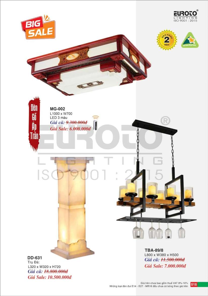 Đèn thả Euroto TBA-89/8, MG-002, DD-631
