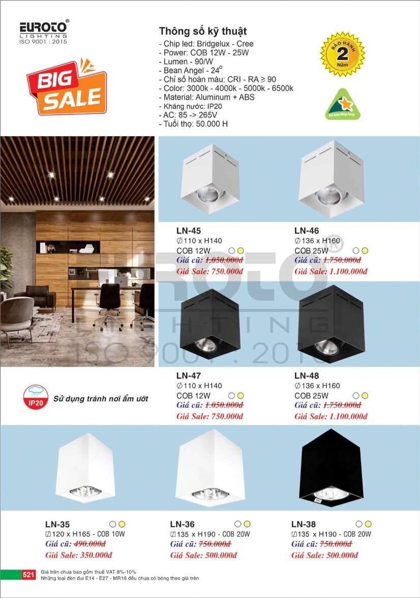 Đèn lon nổi ốp trần Euroto LN-45, LN-46, LN-47, LN-48, LN-35, LN-36, LN-38