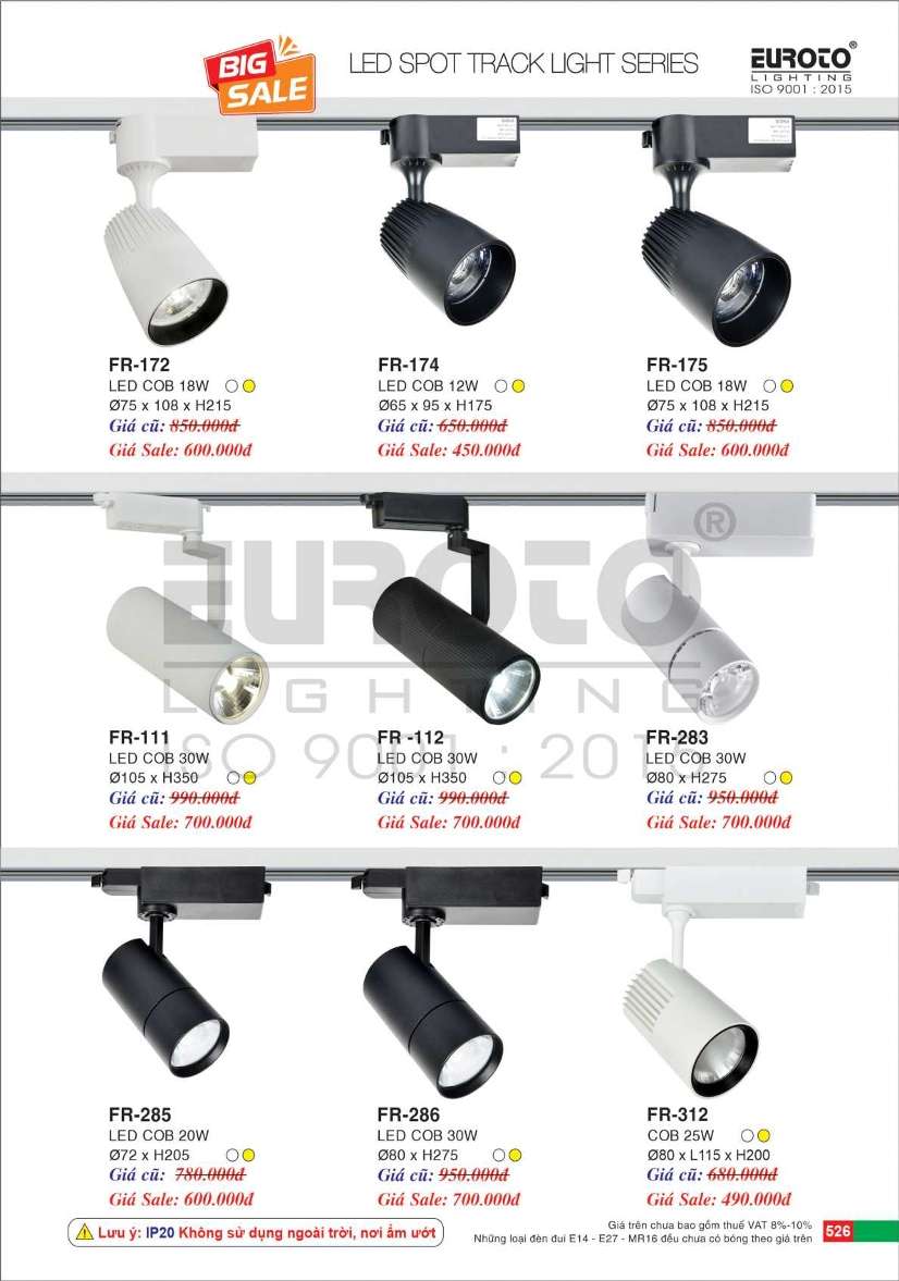 Đèn ray Euroto FR-172, FR-174, FR-175, FR-111, FR-112, FR-283, FR-285, FR-286, FR-312