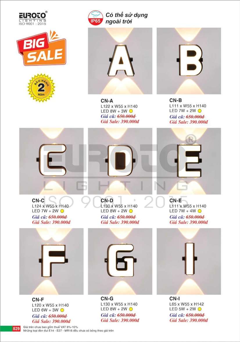 Đèn vách Euroto CN-A, CN-B, CN-C, CN-D, CN-E, CN-F, CN-G, CN-I
