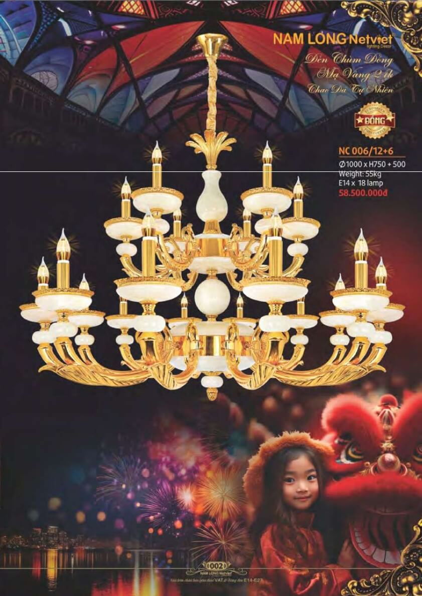Đèn chùm đồng Nam Long Netviet NC 006/12+6