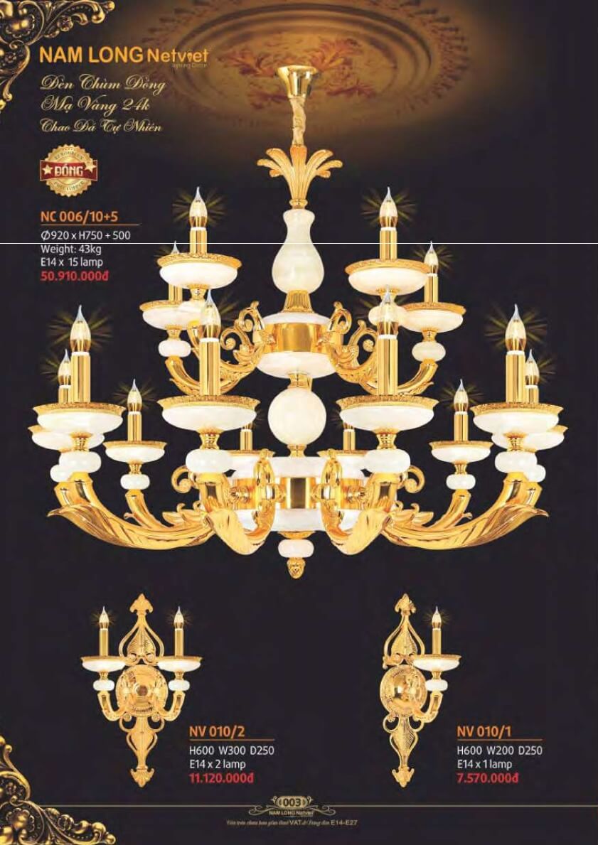 Đèn chùm đồng Nam Long Netviet NC 006/10+5
