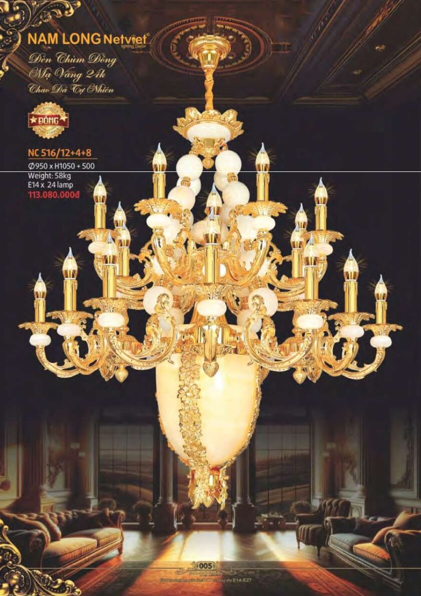 Đèn chùm đồng Nam Long Netviet NC 516/12+4+8