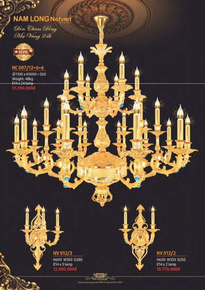 Đèn chùm đồng Nam Long Netviet NC 007/12+6+6, NV 012/2, NV 012/3