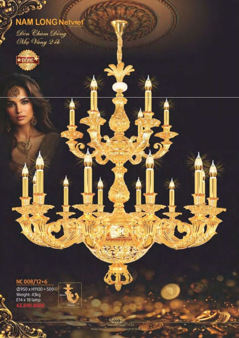 Đèn chùm đồng Nam Long Netviet NC 008/12+6