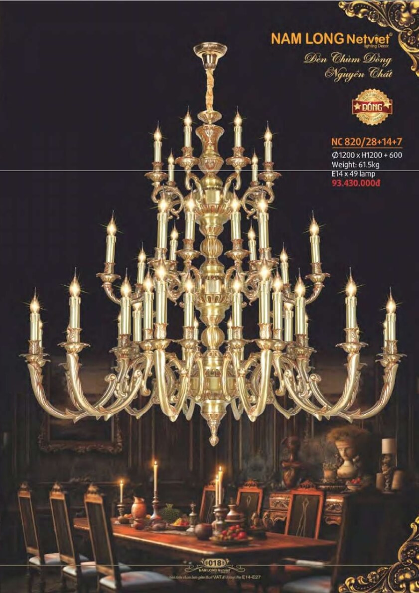 Đèn chùm đồng Nam Long Netviet NC 820/28+14+7