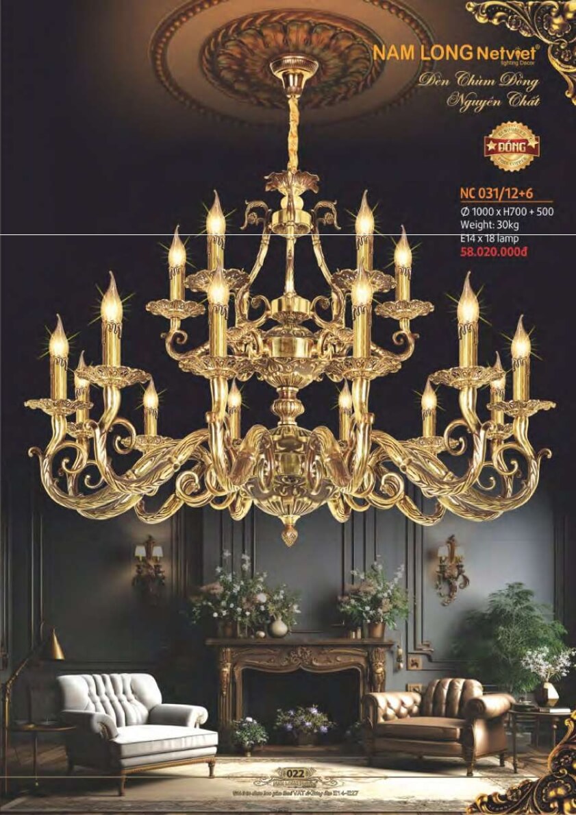 Đèn chùm đồng Nam Long Netviet NC 031/12+6