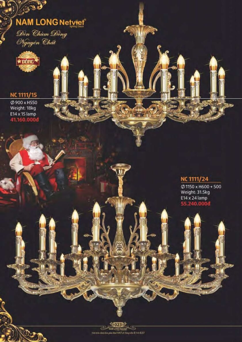 Đèn chùm đồng Nam Long Netviet NC 1111/15, NC 1111/24