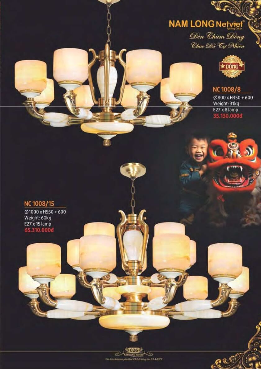 Đèn chùm đồng Nam Long Netviet NC 1008/8, NC 1008/15