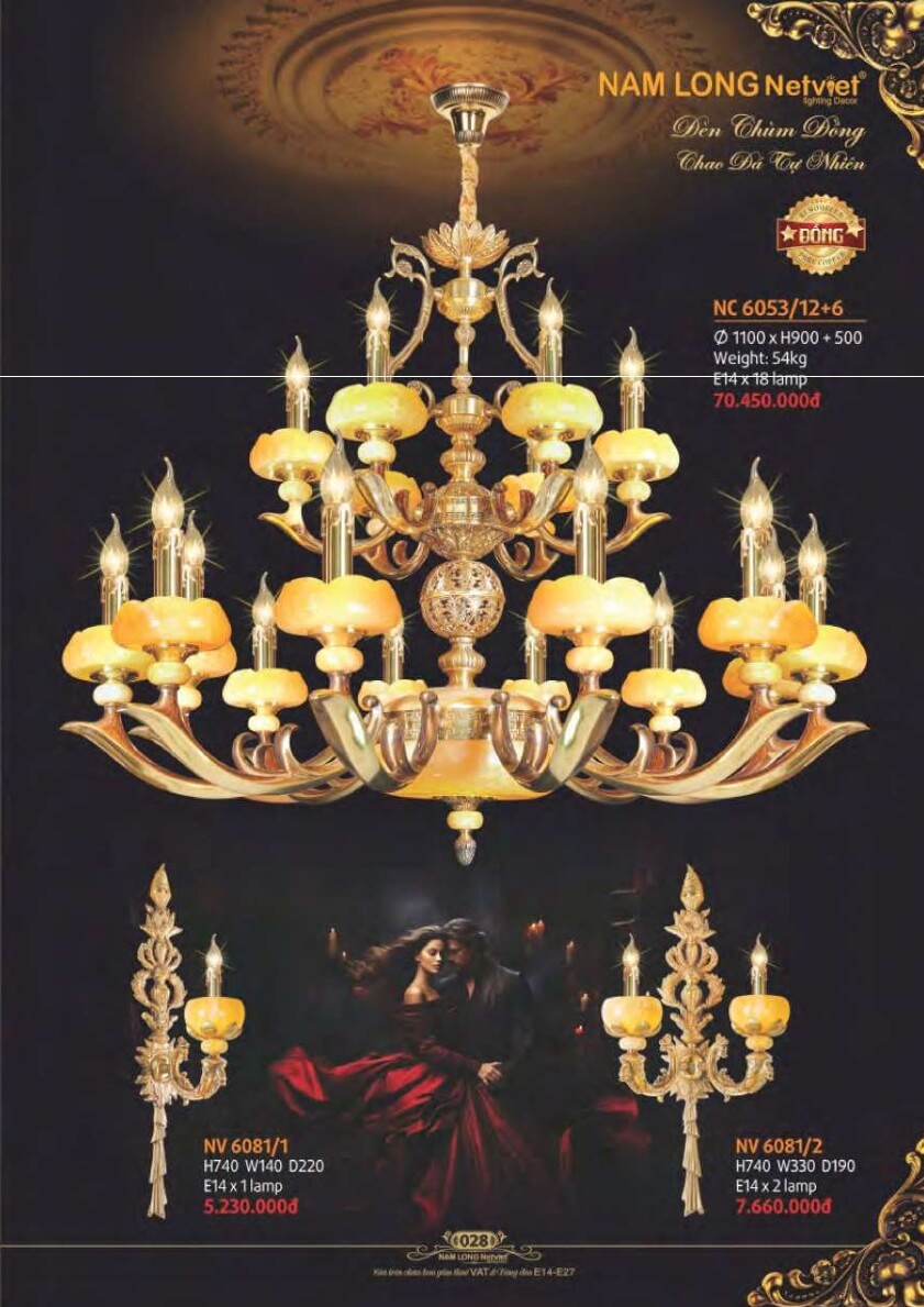 Đèn chùm đồng Nam Long Netviet NC 6053/12+6, NV 6081/1, NV 6081/2