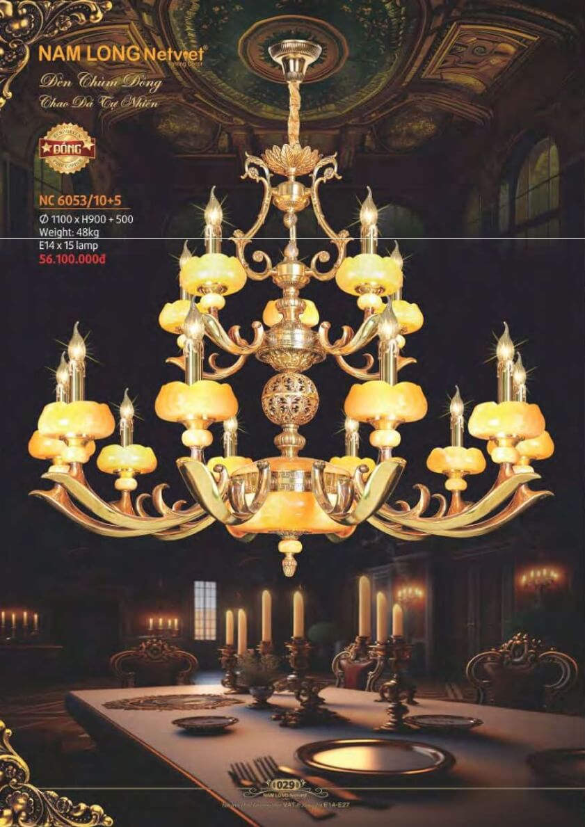 Đèn chùm đồng Nam Long Netviet NC 6053/10+5