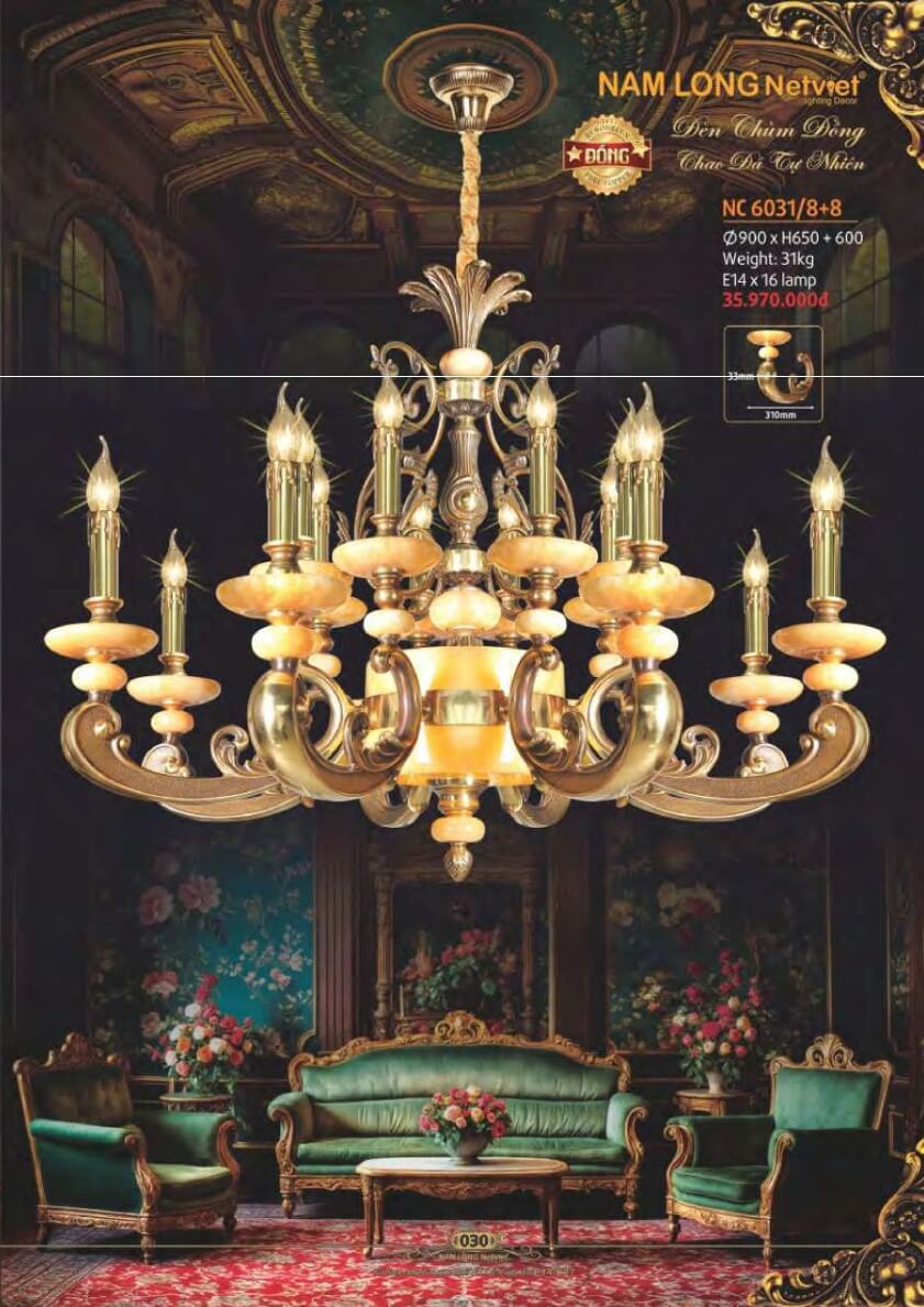 Đèn chùm đồng Nam Long Netviet NC 6031/8+8