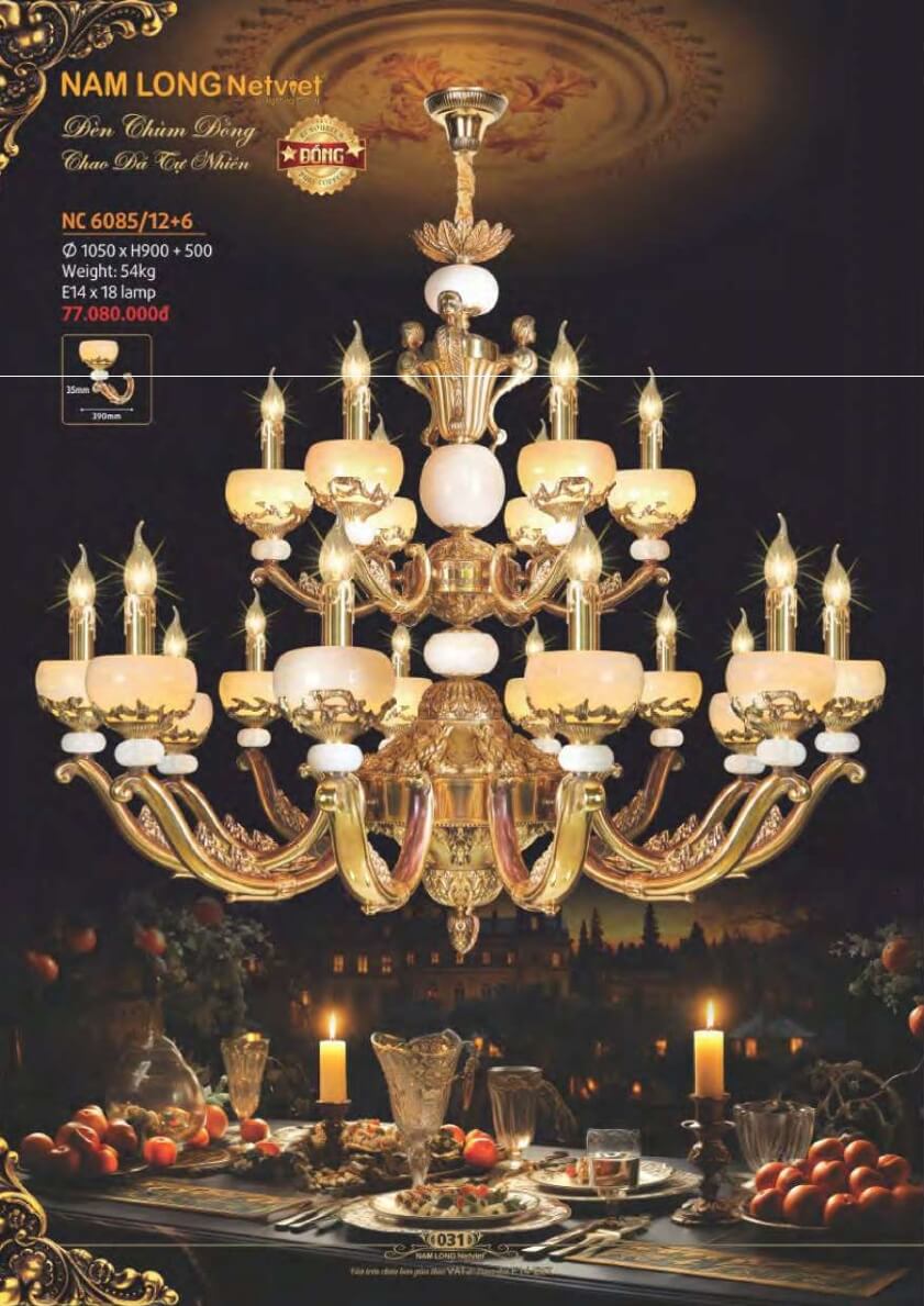 Đèn chùm đồng Nam Long Netviet NC 6085/12+6