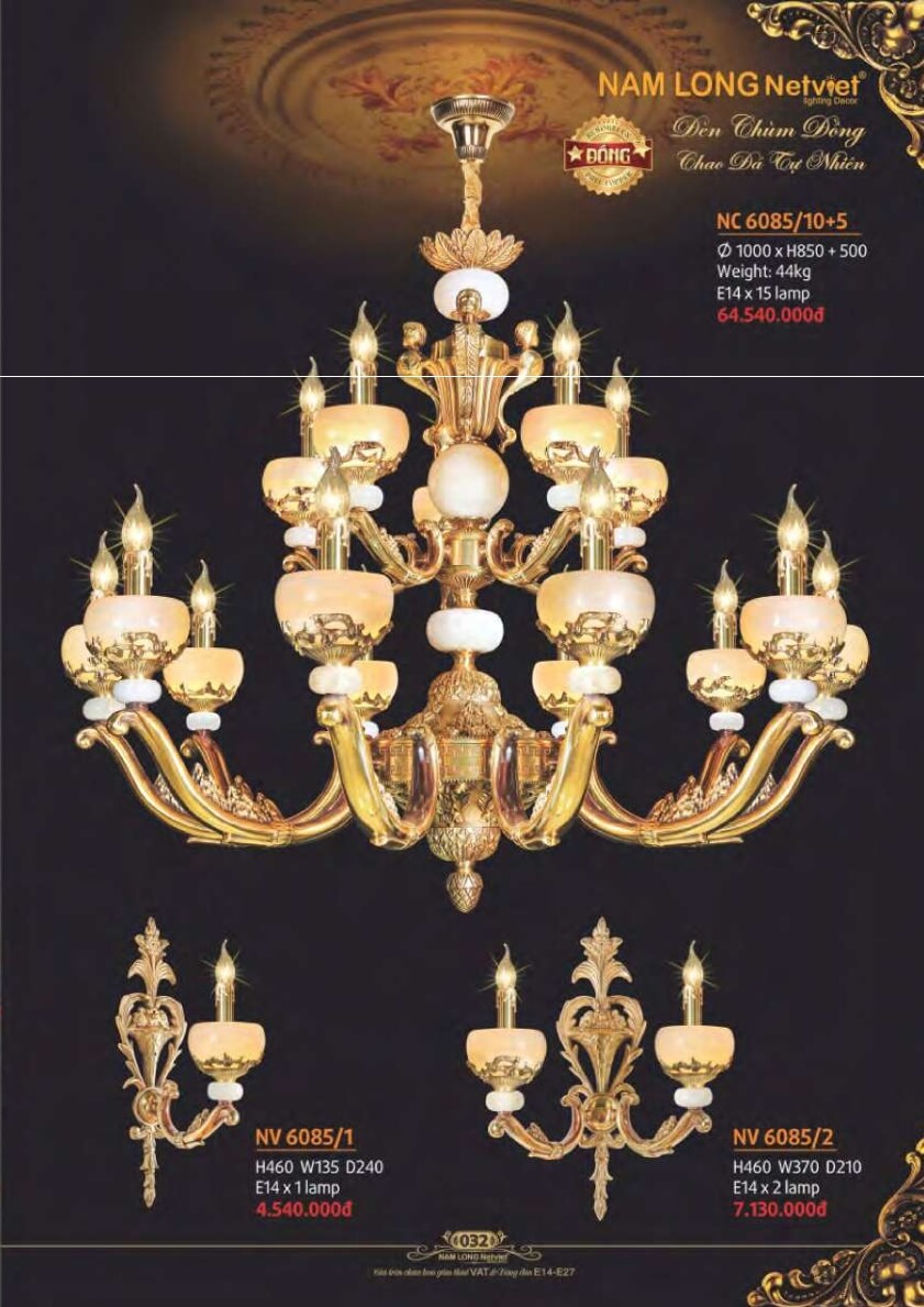 Đèn chùm đồng Nam Long Netviet NC 6085/10+5