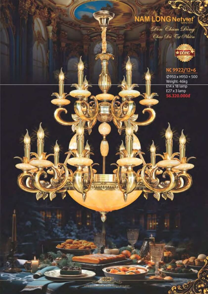 Đèn chùm đồng Nam Long Netviet NC 9922/12+6