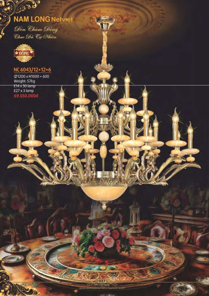 Đèn chùm đồng Nam Long Netviet NC 6043/12+12+6