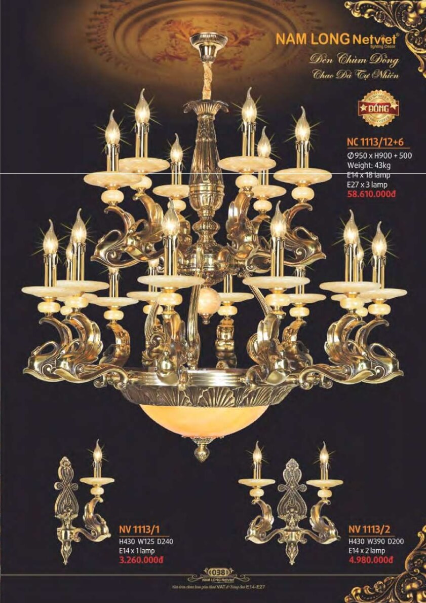 Đèn chùm đồng Nam Long Netviet NC 1113/12+6
