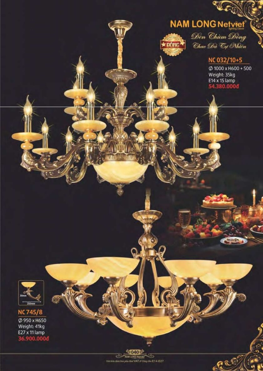 Đèn chùm đồng Nam Long Netviet NC 032/10+5, NC 745/8