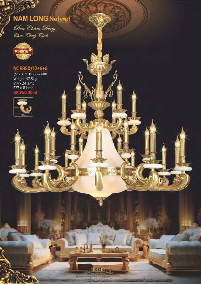 Đèn chùm đồng Nam Long Netviet NC 8880/12+6+6