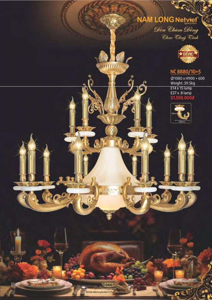 Đèn chùm đồng Nam Long Netviet NC 8880/10+5