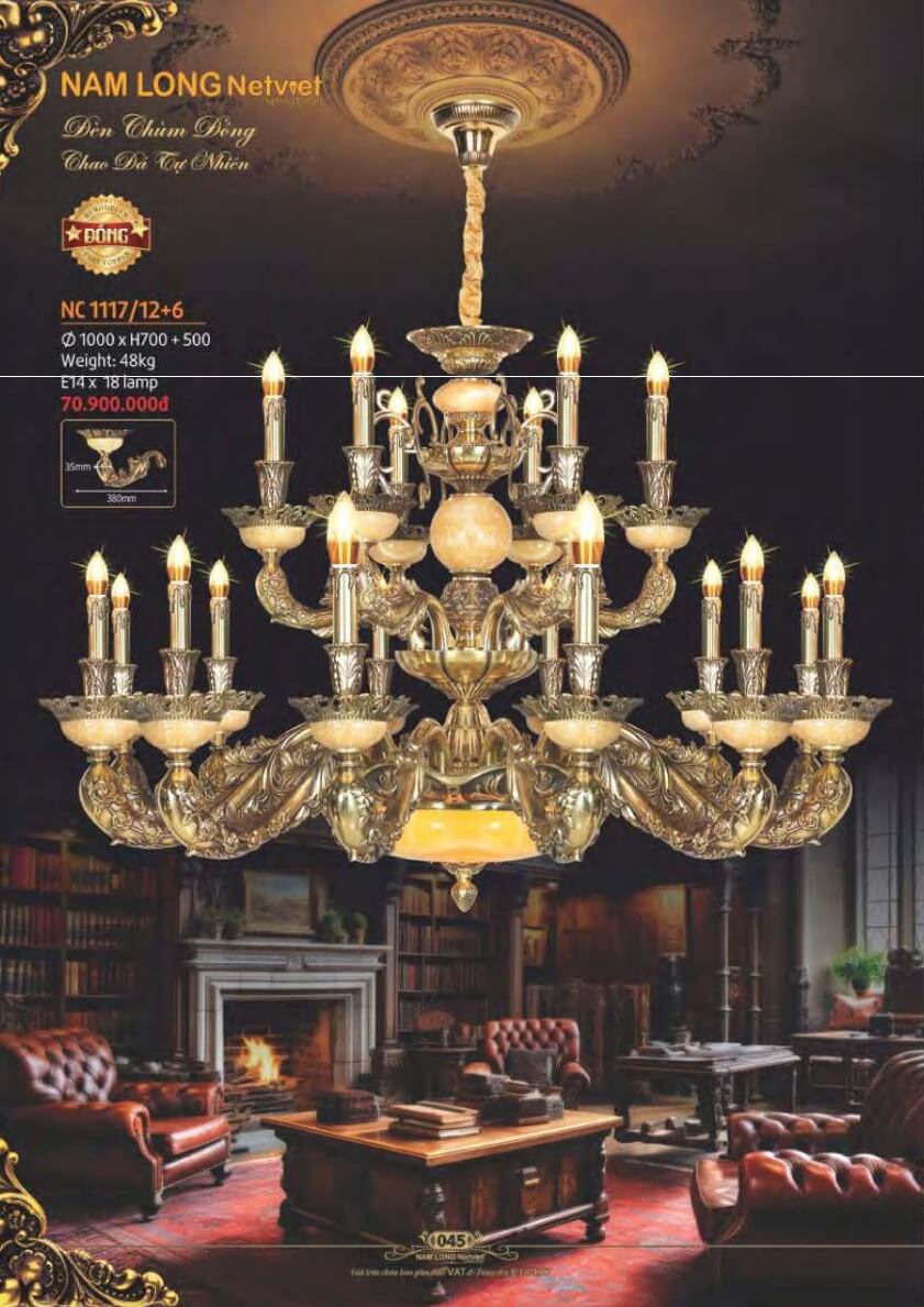 Đèn chùm đồng Nam Long Netviet NC 1117/12+6