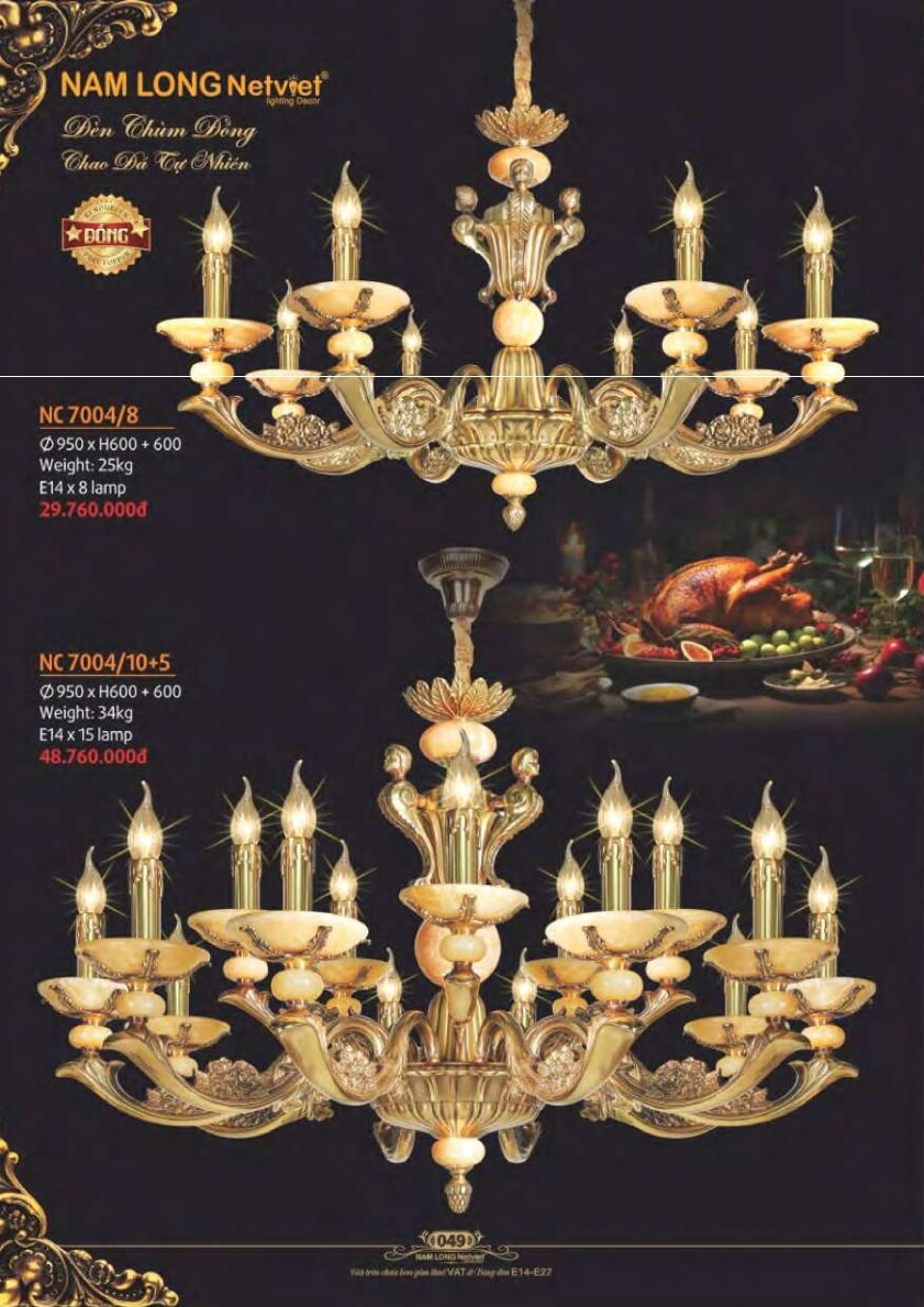 Đèn chùm đồng Nam Long Netviet NC 7004/8, NC 7004/10+5
