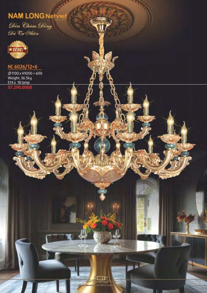 Đèn chùm đồng Nam Long Netviet NC 6026/12+6