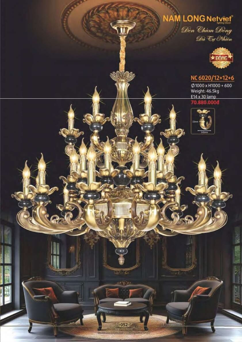 Đèn chùm đồng Nam Long Netviet NC 6020/12+12+6