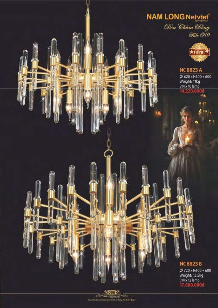Đèn chùm đồng Nam Long Netviet NC 8823A, NC 8823B