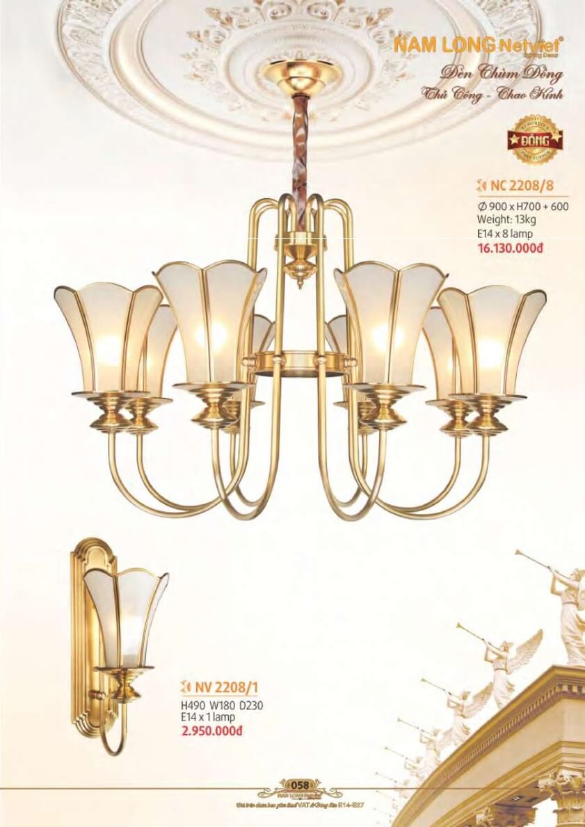 Đèn chùm đồng Nam Long Netviet NC 2208/8, NV 2208/1