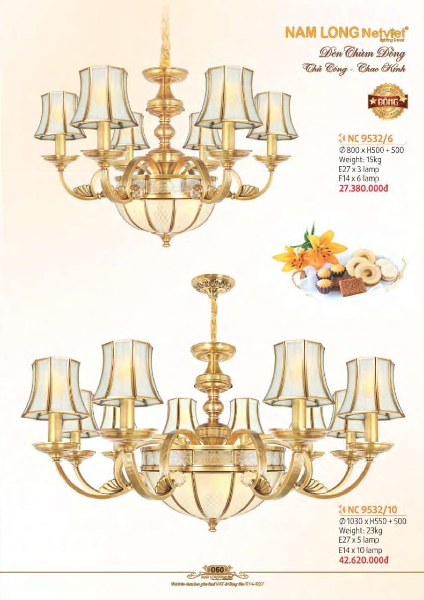 Đèn chùm đồng Nam Long Netviet NC 9532/6, NC 9532/10
