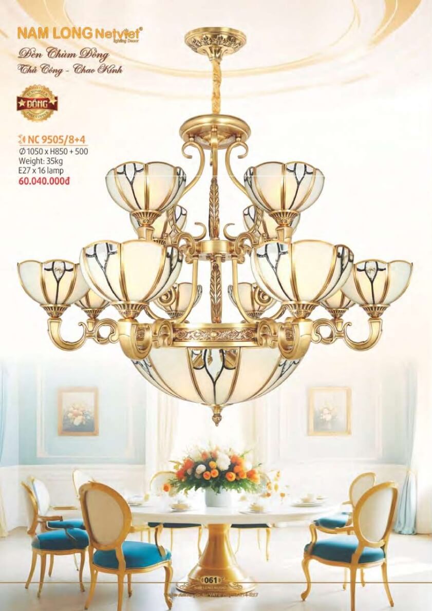 Đèn chùm đồng Nam Long Netviet NC 9505/8+4