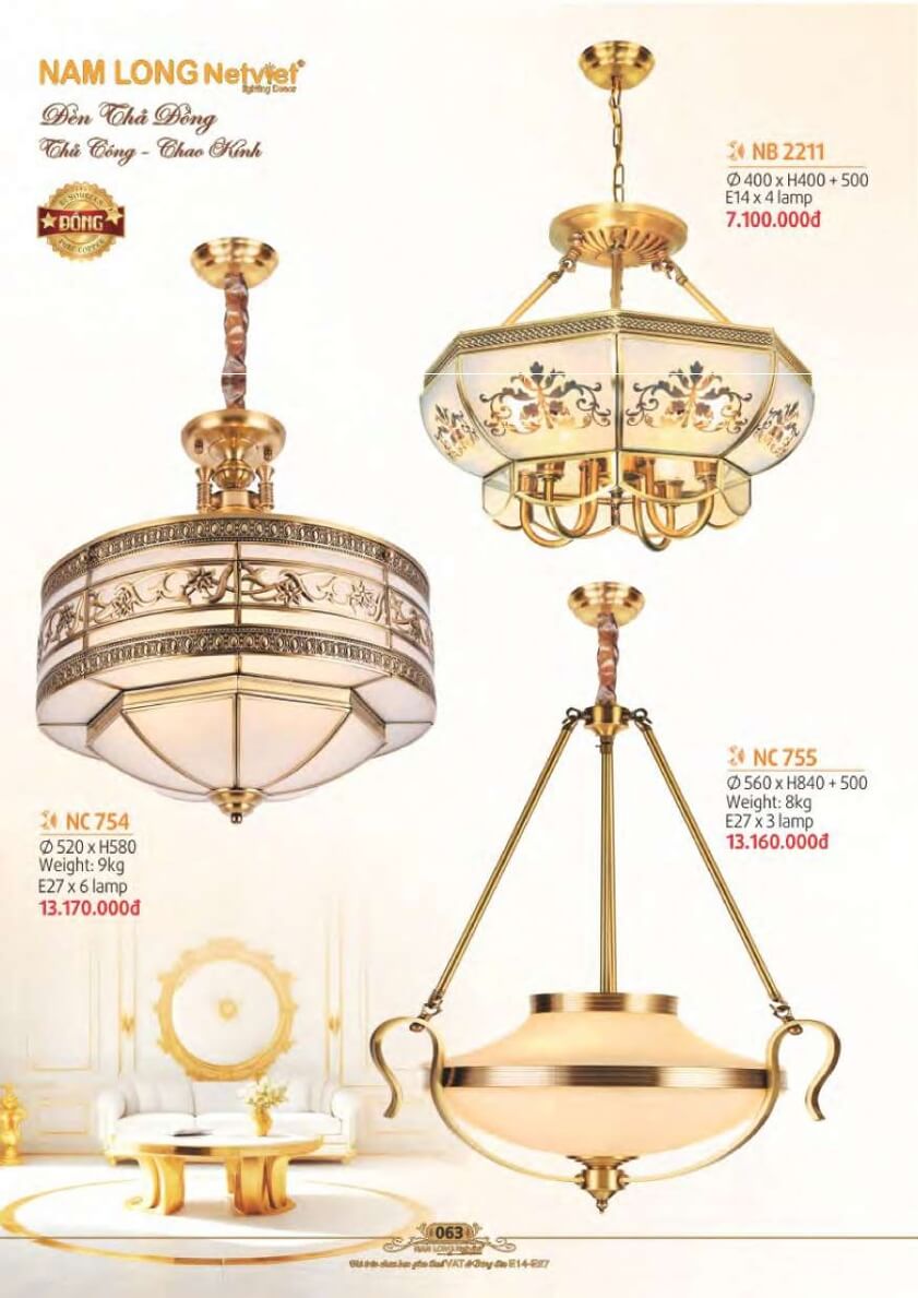 Đèn thả đồng Nam Long Netviet NC 754, NC 755, NB 2211