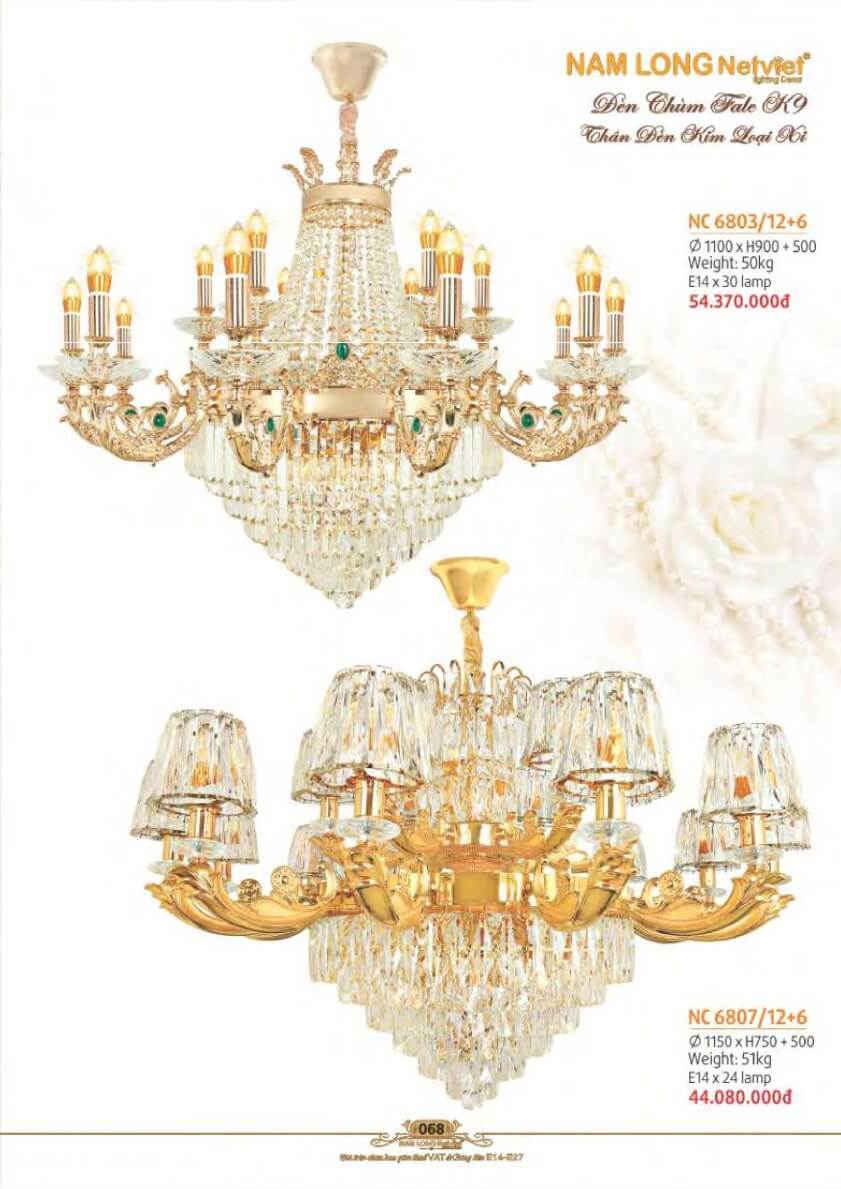 Đèn chùm Nam Long Netviet NC 6803/12+6, NC 6807/12+6
