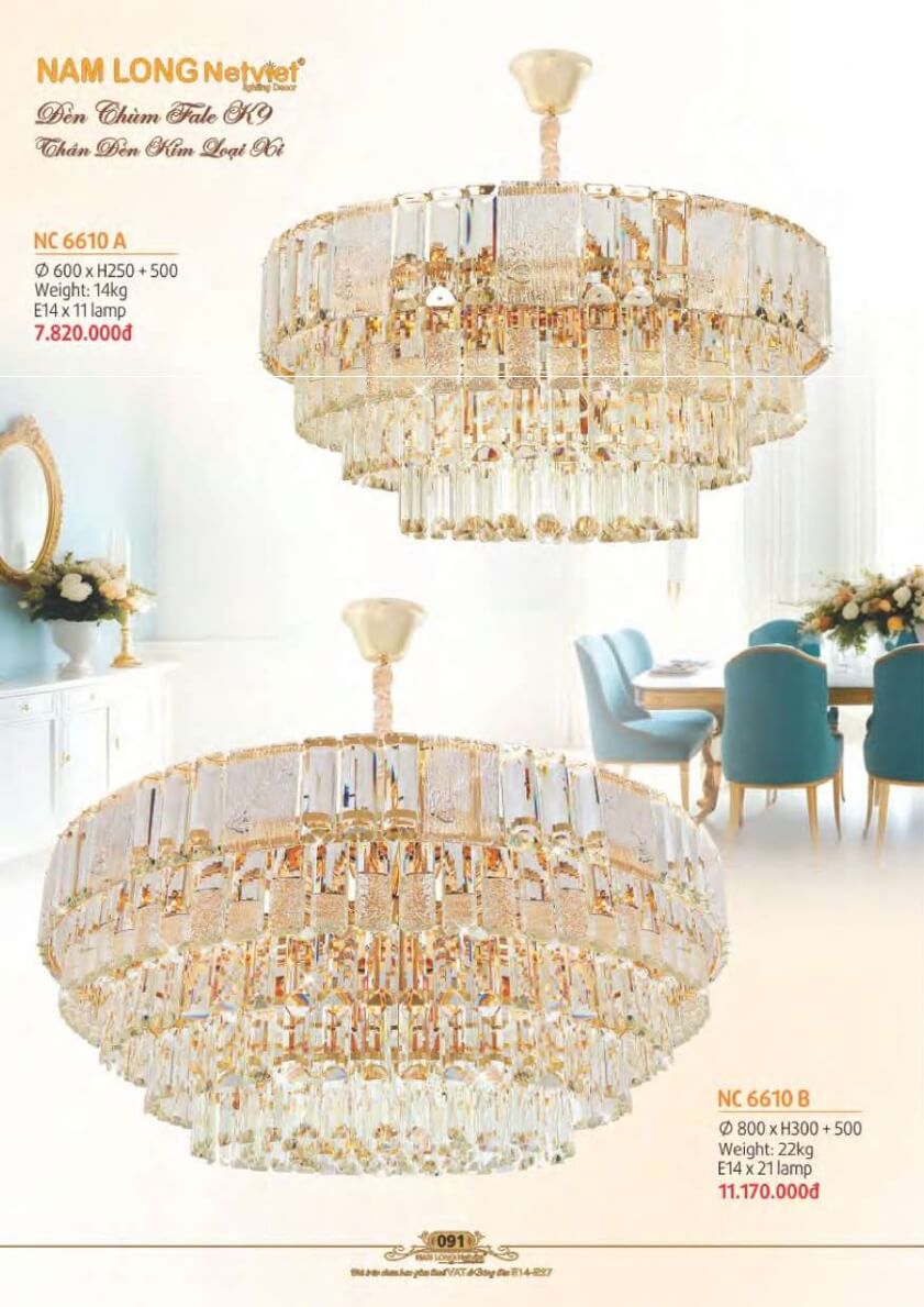 Đèn chùm Nam Long Netviet NC 6610A, NC 6610B