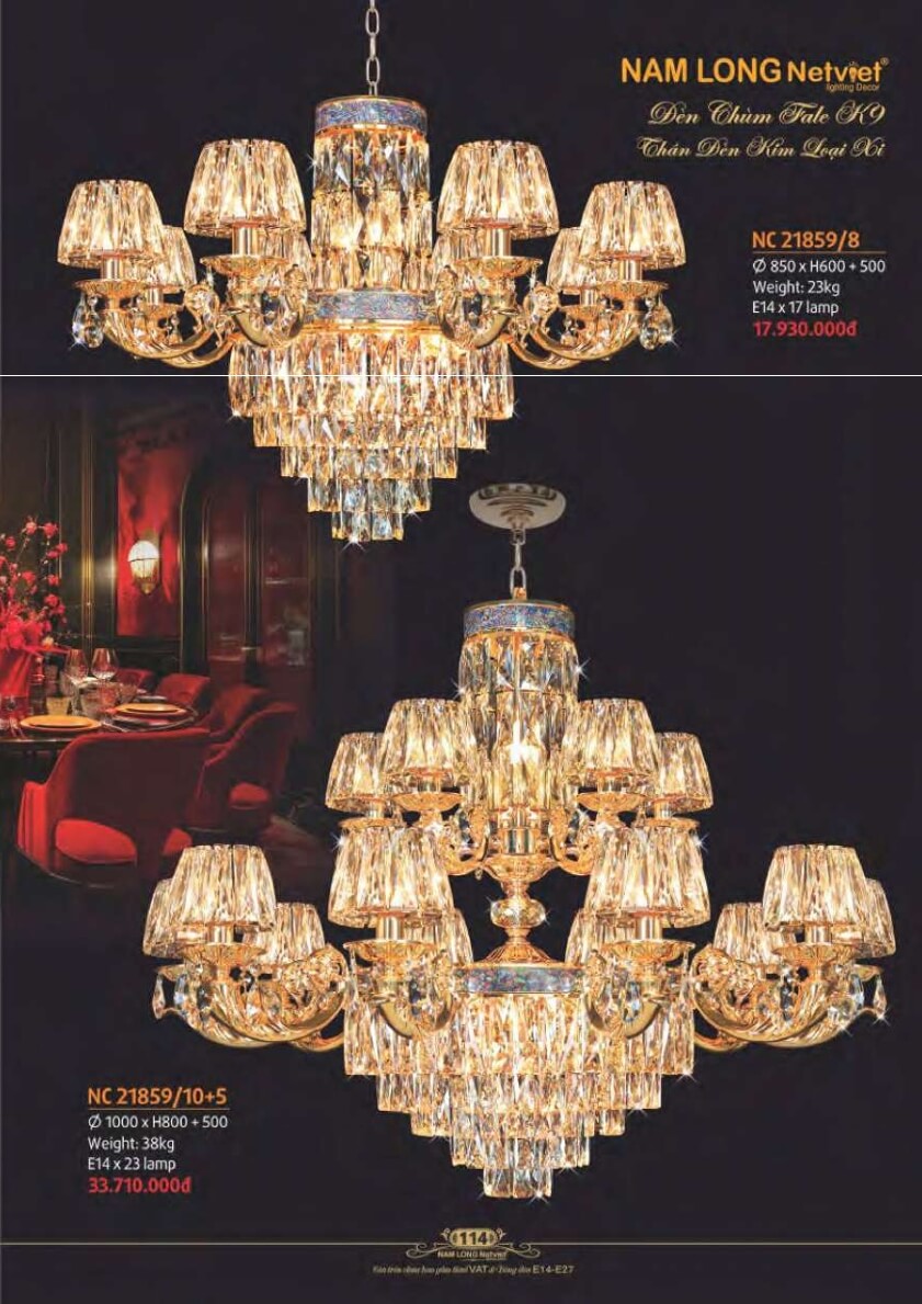 Đèn chùm Nam Long Netviet NC 21859/8, NC 21859/10+5
