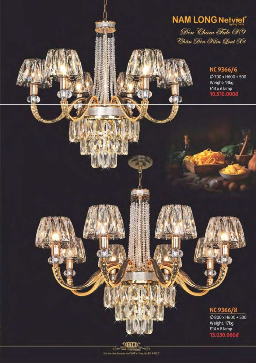Đèn chùm Nam Long Netviet NC 9366/6, NC 9366/8