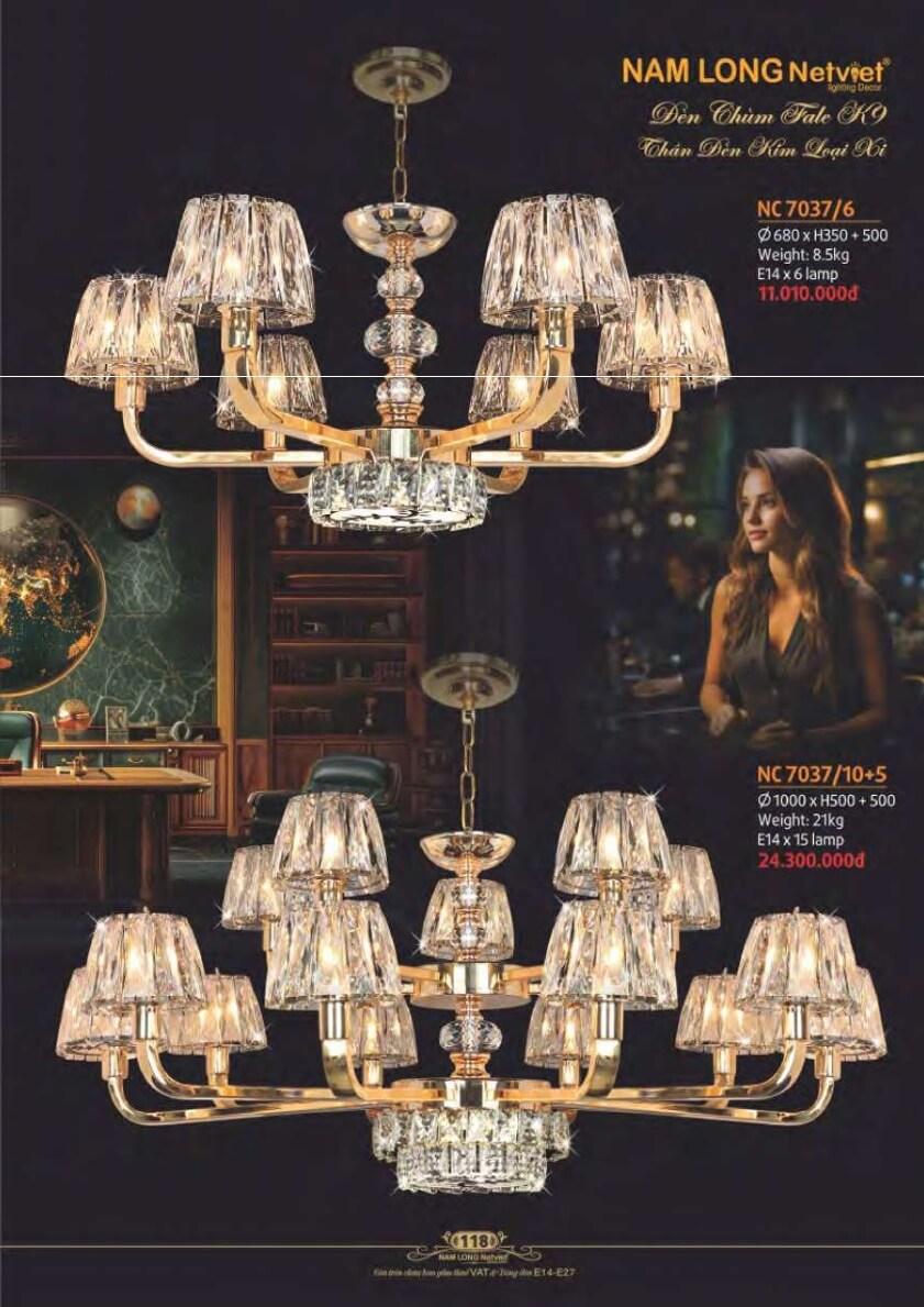 Đèn chùm Nam Long Netviet NC 7037/6, NC 7037/10+5